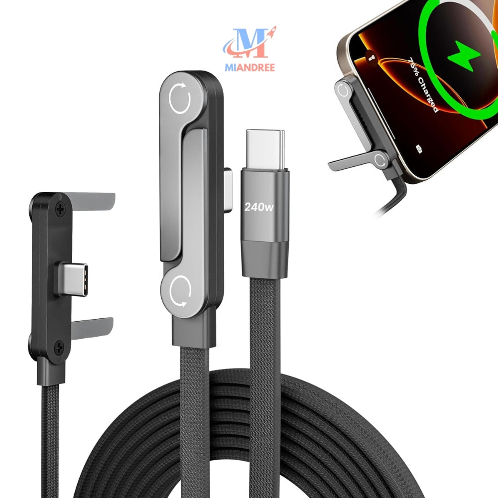 Cablu USB-C 240W MIANDREE® - Suport Pliabil Integrat, 1.5 m, Negru