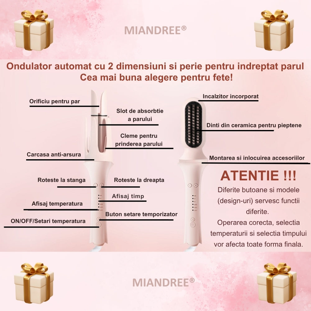 Ondulator Automat MIANDREE 7 in 1 | Ceramic, 3 Trepte Temperatura & Timer Inteligent