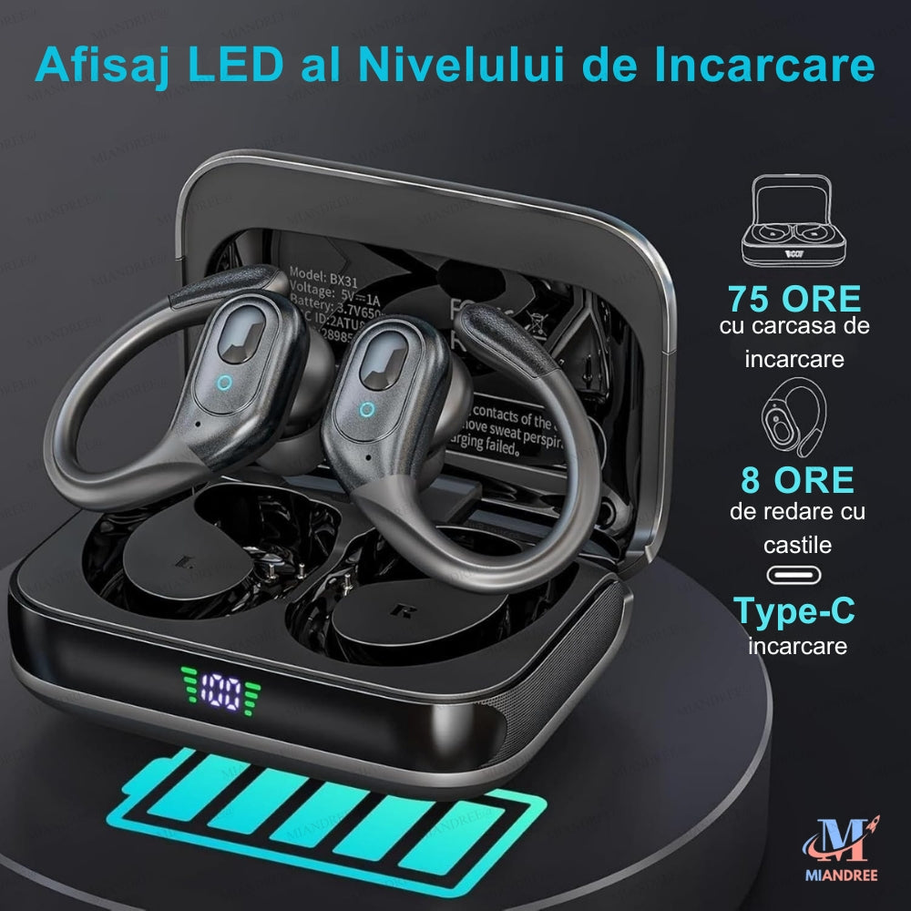 Căști Sport BX31 MIANDREE® - Bluetooth 5.3, 75h, IPX7