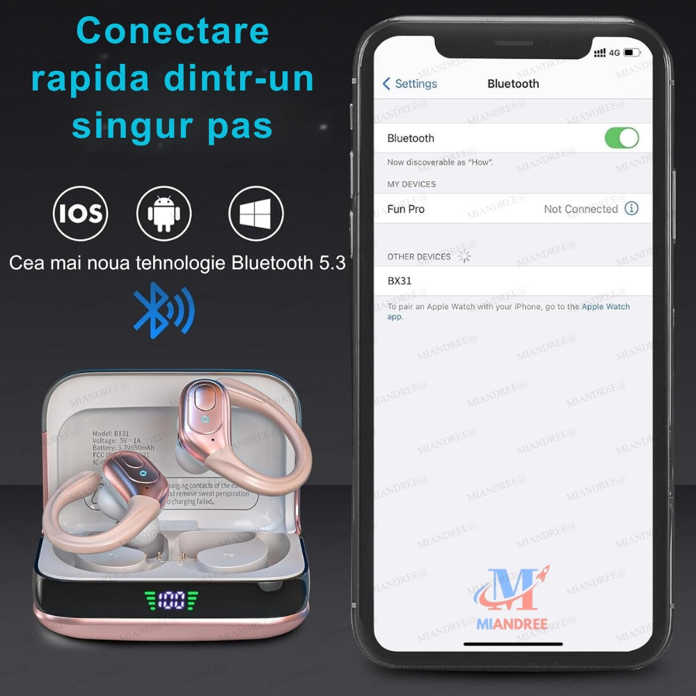 Căști Sport BX31 MIANDREE® - Bluetooth 5.3, 75h, IPX7