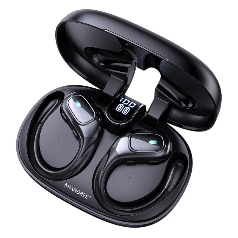 Casti Wireless Sport, MIANDREE® ActiveBuds, True Wireless, Bluetooth 5.3, In-Ear, Microfon Handsfree, Anulare Zgomot, Voice Assistant, Autonomie 40 Ore, Rezistente la Transpiratie, Afisaj LED, Negru