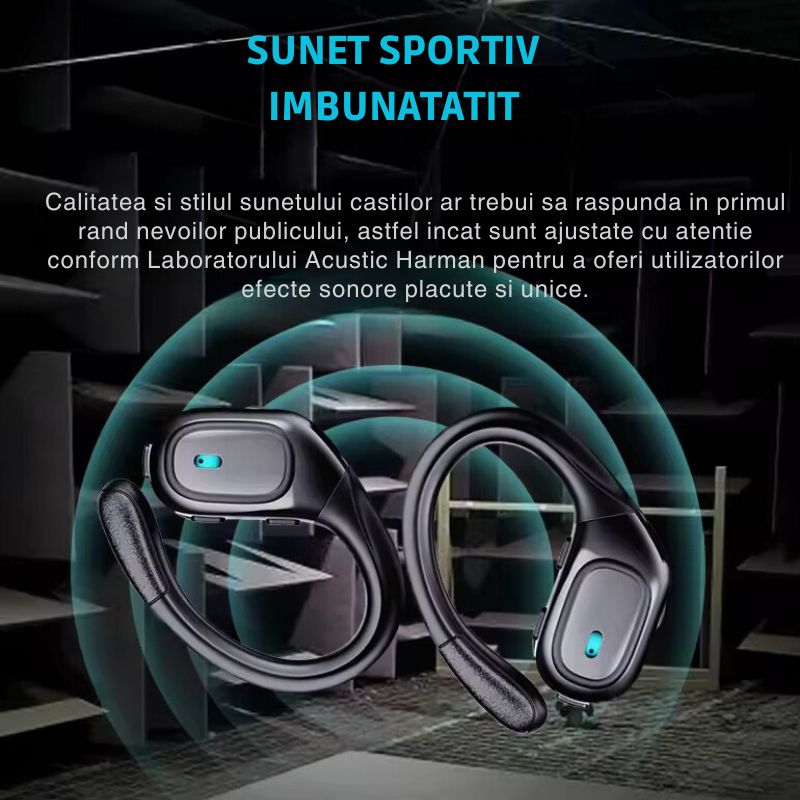 Casti Wireless Sport, MIANDREE® ActiveBuds, True Wireless, Bluetooth 5.3, In-Ear, Microfon Handsfree, Anulare Zgomot, Voice Assistant, Autonomie 40 Ore, Rezistente la Transpiratie, Afisaj LED, Negru