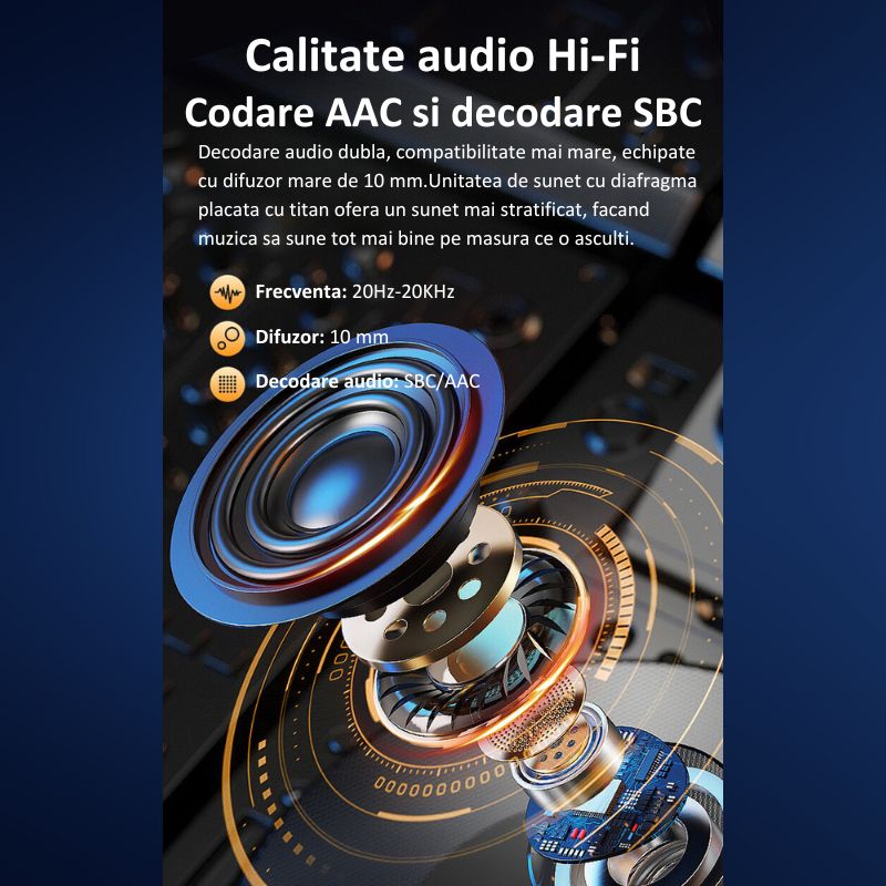 Casti Wireless Sport, MIANDREE® ActiveBuds, True Wireless, Bluetooth 5.3, In-Ear, Microfon Handsfree, Anulare Zgomot, Voice Assistant, Autonomie 40 Ore, Rezistente la Transpiratie, Afisaj LED, Negru