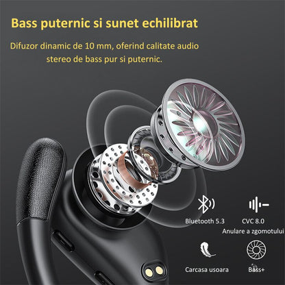 Casti Wireless Sport, MIANDREE® ActiveBuds, True Wireless, Bluetooth 5.3, In-Ear, Microfon Handsfree, Anulare Zgomot, Voice Assistant, Autonomie 40 Ore, Rezistente la Transpiratie, Afisaj LED, Negru
