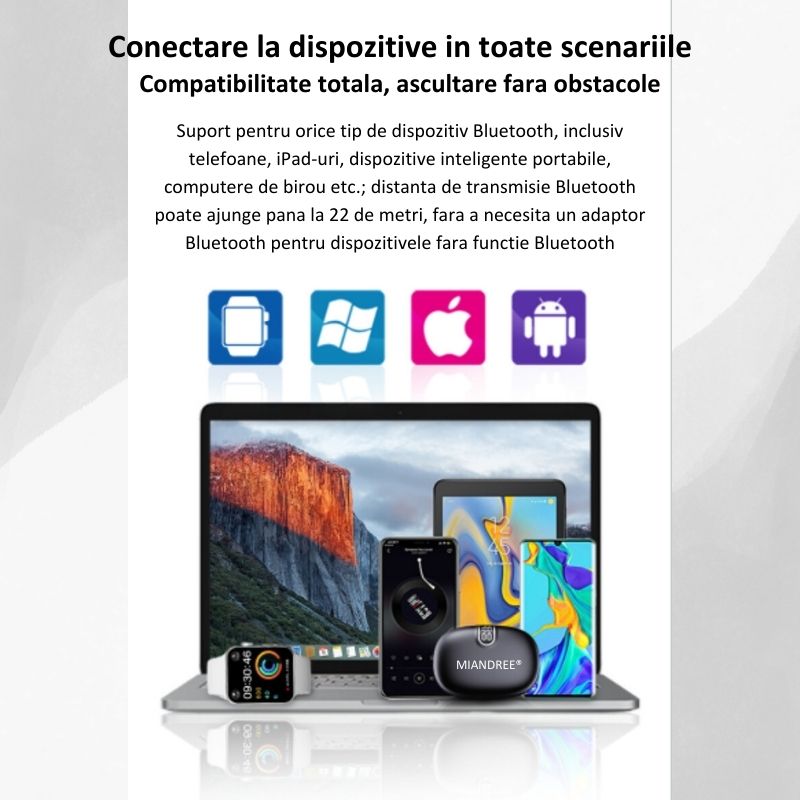 Casti Wireless Sport, MIANDREE® ActiveBuds, True Wireless, Bluetooth 5.3, In-Ear, Microfon Handsfree, Anulare Zgomot, Voice Assistant, Autonomie 40 Ore, Rezistente la Transpiratie, Afisaj LED, Negru