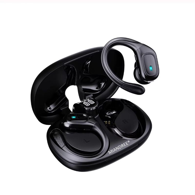 Casti Wireless Sport, MIANDREE® ActiveBuds, True Wireless, Bluetooth 5.3, In-Ear, Microfon Handsfree, Anulare Zgomot, Voice Assistant, Autonomie 40 Ore, Rezistente la Transpiratie, Afisaj LED, Negru