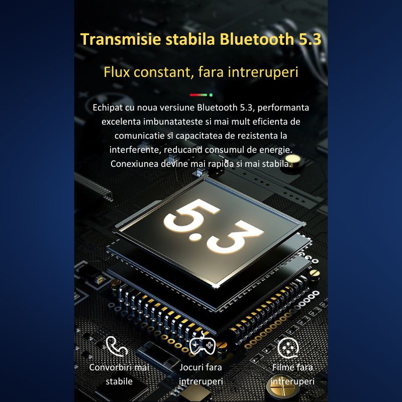 Casti Wireless Sport, MIANDREE® ActiveBuds, True Wireless, Bluetooth 5.3, In-Ear, Microfon Handsfree, Anulare Zgomot, Voice Assistant, Autonomie 40 Ore, Rezistente la Transpiratie, Afisaj LED, Negru