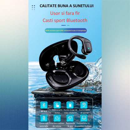 Casti Wireless Sport, MIANDREE® ActiveBuds, True Wireless, Bluetooth 5.3, In-Ear, Microfon Handsfree, Anulare Zgomot, Voice Assistant, Autonomie 40 Ore, Rezistente la Transpiratie, Afisaj LED, Negru
