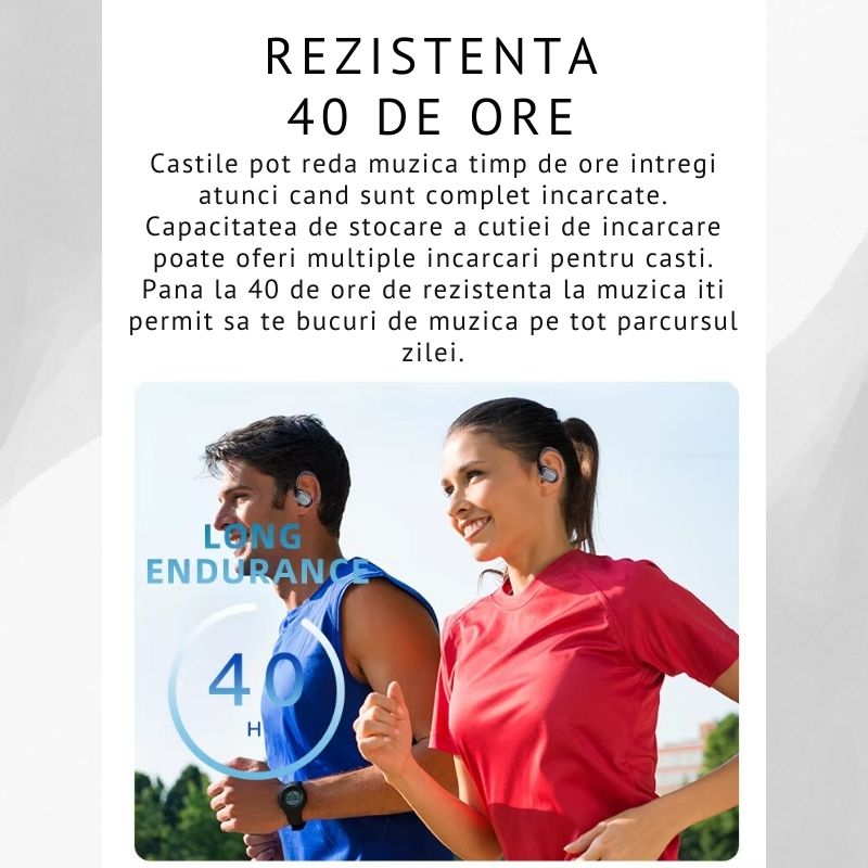 Casti Wireless Sport, MIANDREE® ActiveBuds, True Wireless, Bluetooth 5.3, In-Ear, Microfon Handsfree, Anulare Zgomot, Voice Assistant, Autonomie 40 Ore, Rezistente la Transpiratie, Afisaj LED, Negru