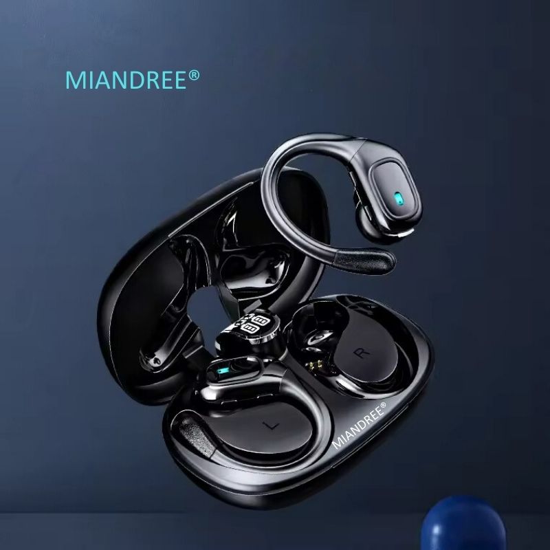 Casti Wireless Sport, MIANDREE® ActiveBuds, True Wireless, Bluetooth 5.3, In-Ear, Microfon Handsfree, Anulare Zgomot, Voice Assistant, Autonomie 40 Ore, Rezistente la Transpiratie, Afisaj LED, Negru