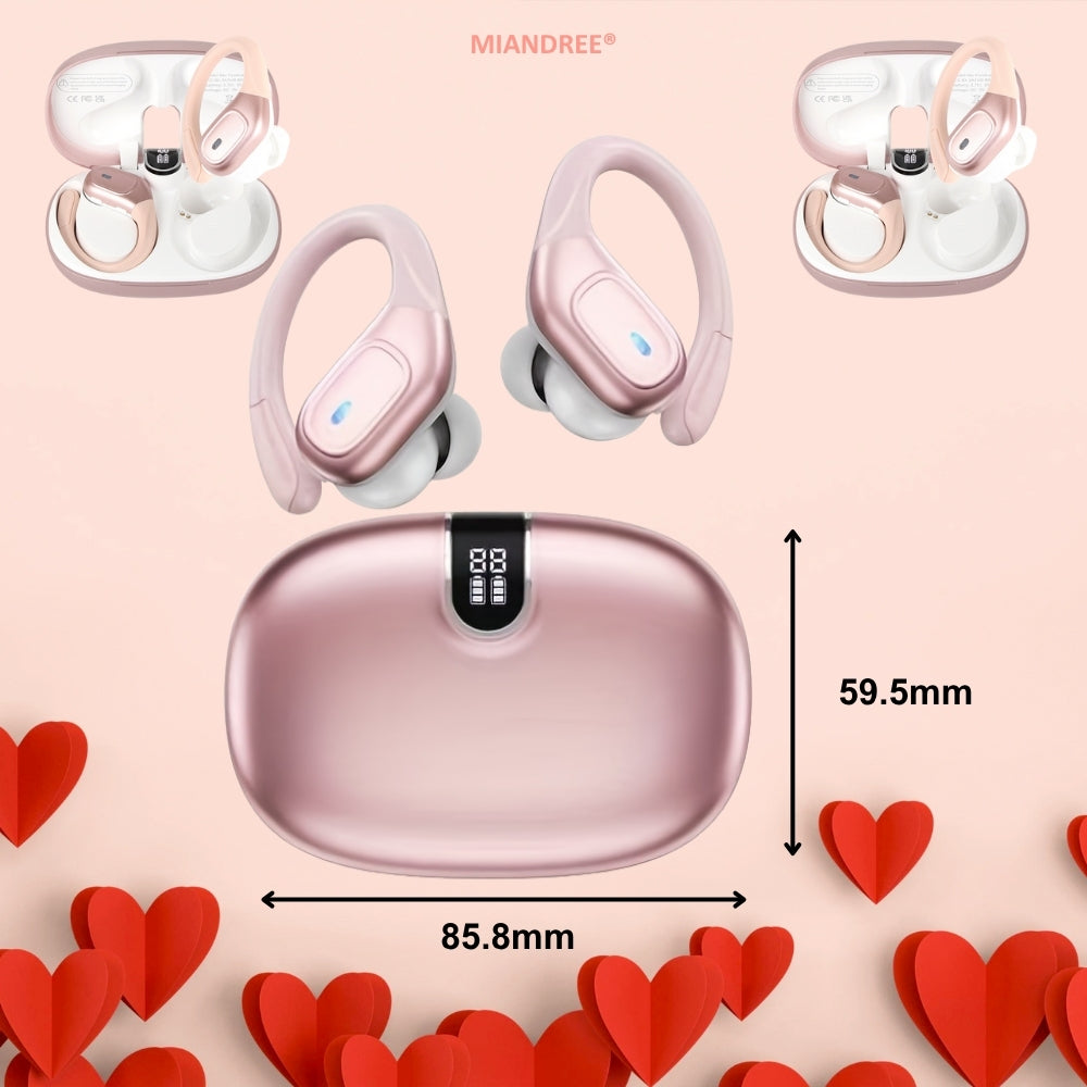 Casti Wireless Sport, MIANDREE® ActiveBuds, True Wireless, Bluetooth 5.3, In-Ear, Microfon Handsfree, Anulare Zgomot, Voice Assistant, Autonomie 40 Ore, Rezistente la Transpiratie, Afisaj LED, Roz