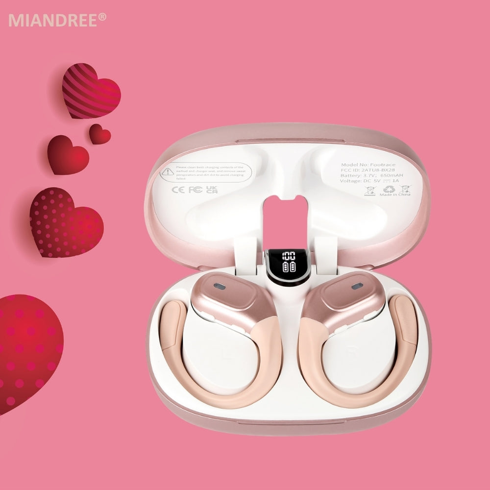 Casti Wireless Sport, MIANDREE® ActiveBuds, True Wireless, Bluetooth 5.3, In-Ear, Microfon Handsfree, Anulare Zgomot, Voice Assistant, Autonomie 40 Ore, Rezistente la Transpiratie, Afisaj LED, Roz