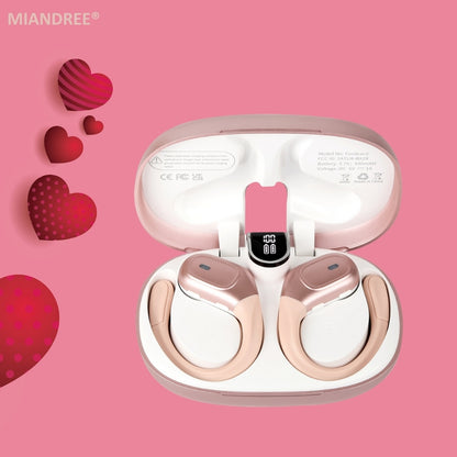 Casti Wireless Sport, MIANDREE® ActiveBuds, True Wireless, Bluetooth 5.3, In-Ear, Microfon Handsfree, Anulare Zgomot, Voice Assistant, Autonomie 40 Ore, Rezistente la Transpiratie, Afisaj LED, Roz