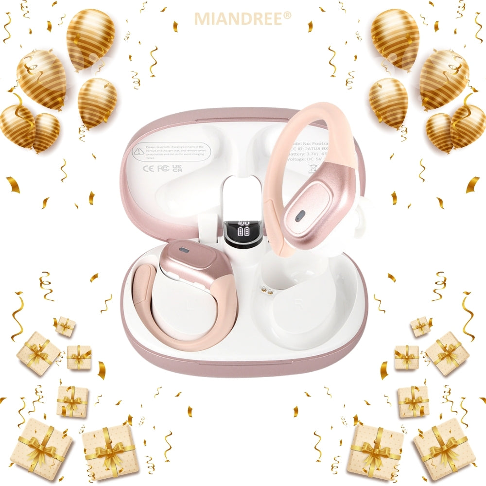 Casti Wireless Sport, MIANDREE® ActiveBuds, True Wireless, Bluetooth 5.3, In-Ear, Microfon Handsfree, Anulare Zgomot, Voice Assistant, Autonomie 40 Ore, Rezistente la Transpiratie, Afisaj LED, Roz