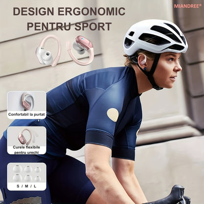 Casti Wireless Sport, MIANDREE® ActiveBuds, True Wireless, Bluetooth 5.3, In-Ear, Microfon Handsfree, Anulare Zgomot, Voice Assistant, Autonomie 40 Ore, Rezistente la Transpiratie, Afisaj LED, Roz