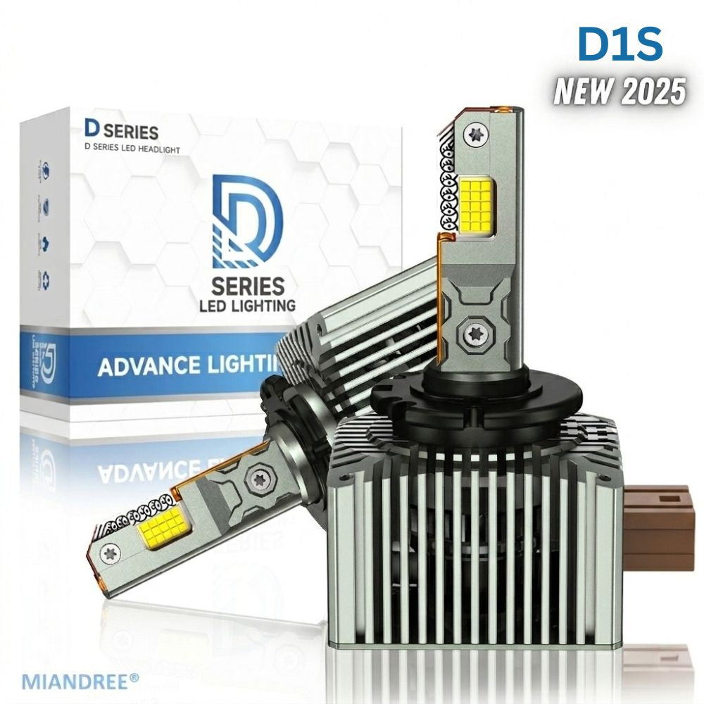 Set de 2 Becuri Faruri Conversie Hid-Led, MIANDREE®, D1S Led, Plug & Play, 12.000 lm, 110W, 6000k, 10-32V, Canbus, Miez Cupru, Radiator Aluminiu Silentios, Calitate Premium