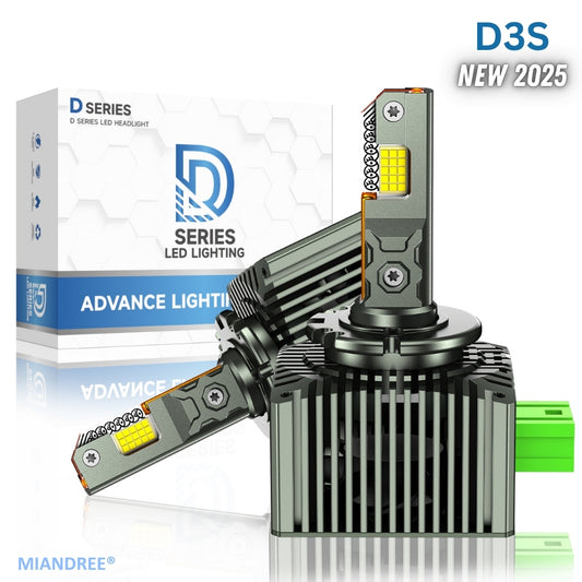 Set de 2 Becuri Faruri Conversie Hid-Led, D3S Led, MIANDREE®, Plug & Play, 12.000 lm, 110W, 6000k, 10-32V, Canbus, Miez Cupru, Radiator Aluminiu Silentios, Calitate Premium