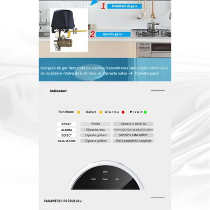 Detector Wi-Fi pentru Gaz Natural si GPL, Smart, Semnal Luminos si Acustic, Senzor de Temperatura, Control prin Aplicatia TUYA, Alerta pe Telefon, Ecran LCD, Prelevare prin Difuzie, MIANDREE®, Alb
