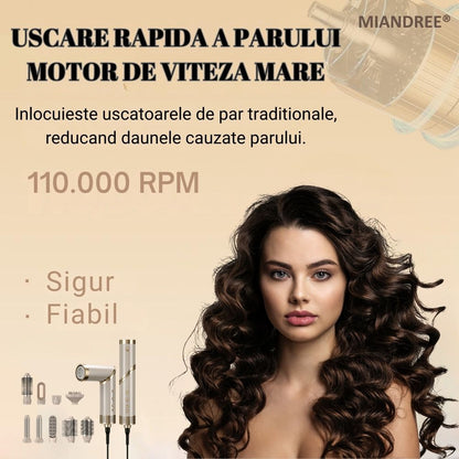 Set Uscator si Perie Electrica 9 in 1 MIANDREE | Ondulator cu Absorbtie si Difuzor, 1400W
