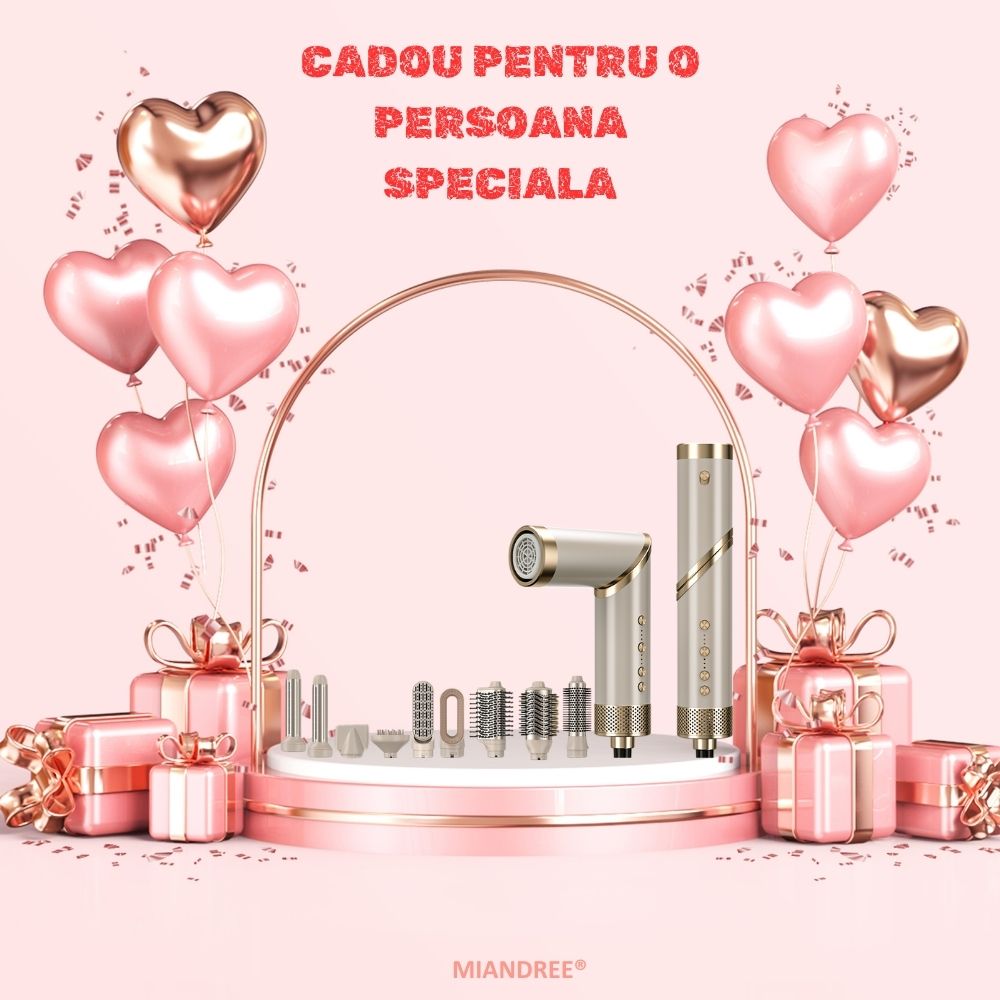 Set Uscator si Perie Electrica 9 in 1 MIANDREE | Ondulator cu Absorbtie si Difuzor, 1400W