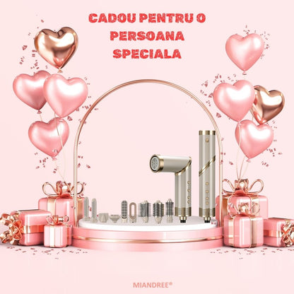 Set Uscator si Perie Electrica 9 in 1 MIANDREE | Ondulator cu Absorbtie si Difuzor, 1400W