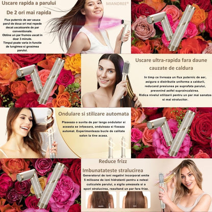 Set Uscator si Perie Electrica 9 in 1 MIANDREE | Ondulator cu Absorbtie si Difuzor, 1400W