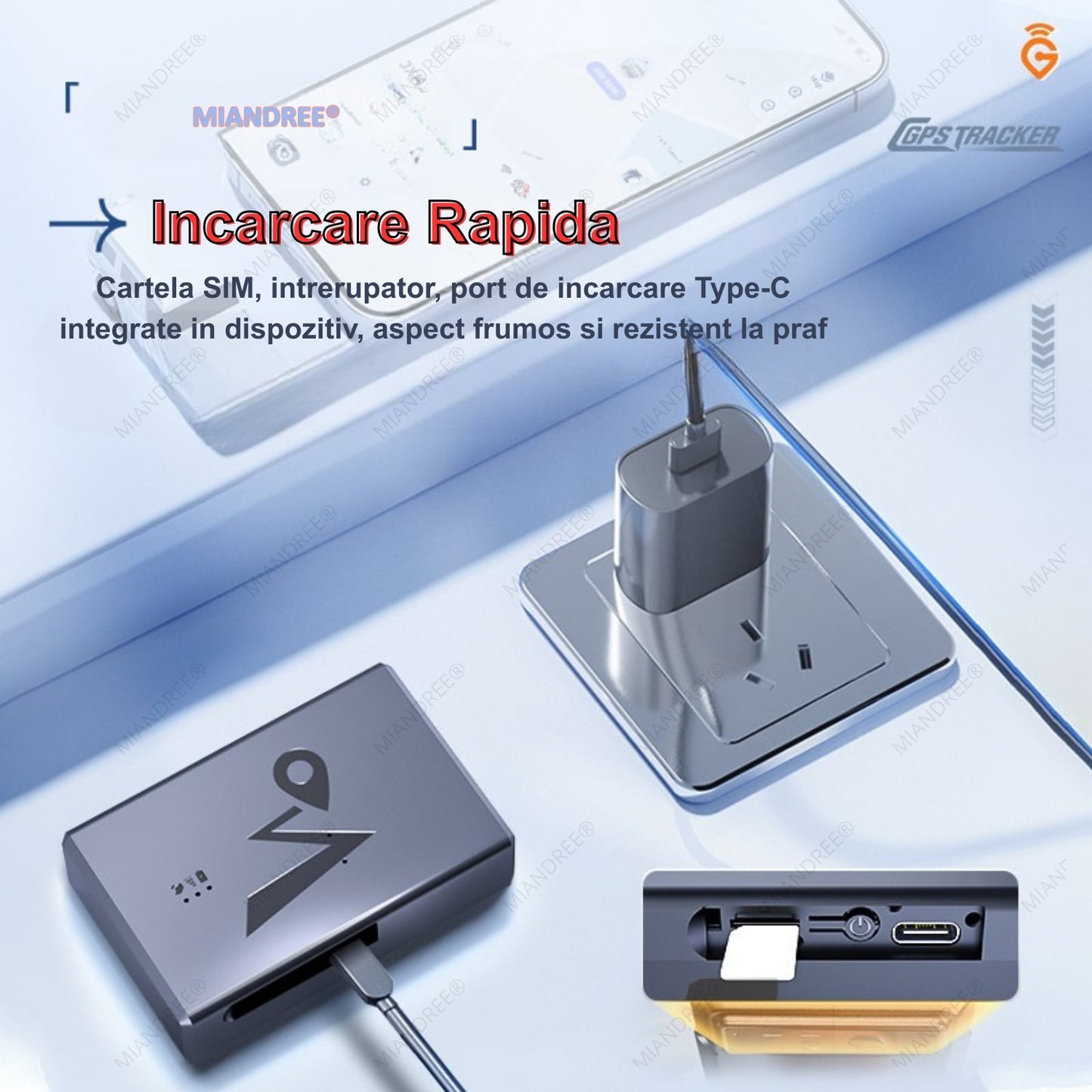 Mini Tracker GPS 4G LTE, Q10A, MIANDREE®, Portabil, Control de la Distanta, Monitorizare in Timp Real, Istoric Date, Ideal pentru Urmarire Discreta, Fixare Magnetica, Baterie 6000mAh Reincarcabila (15 ore live, 45 zile standby), Negru