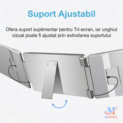 Monitor Portabil Dual pentru Laptop MIANDREE, Tri-Ecran 2x16" IPS, Full HD+, Rotativ 360°, Plug&Play