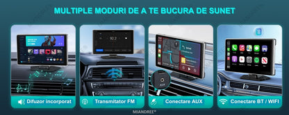 Navigatie Auto Universala 9" MIANDREE, CarPlay & Android Auto Wireless, Camera Fata 4K si Marsarier, Card 64GB CADOU
