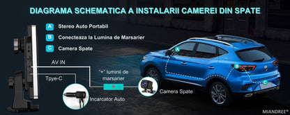 Navigatie Auto Universala 9" MIANDREE, CarPlay & Android Auto Wireless, Camera Fata 4K si Marsarier, Card 64GB CADOU
