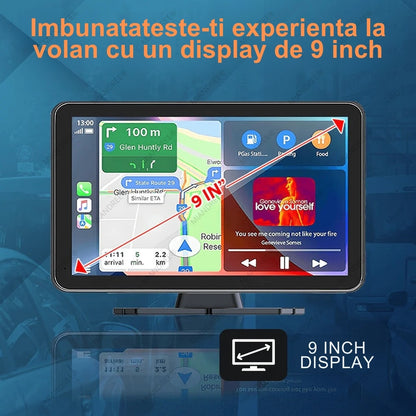 Navigatie Auto Universala 9" MIANDREE, CarPlay & Android Auto Wireless, Camera Fata 4K si Marsarier, Card 64GB CADOU