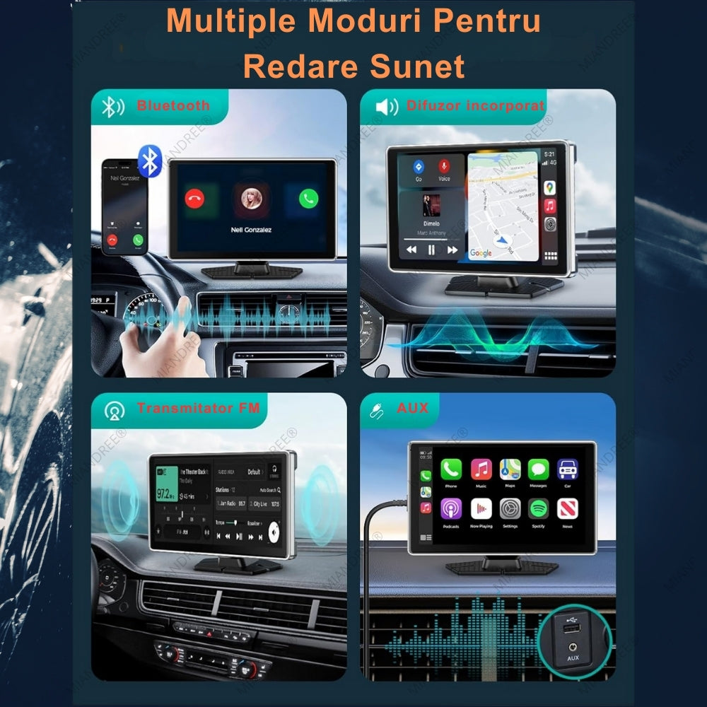 Navigatie Auto Universala 9" MIANDREE, CarPlay & Android Auto Wireless, Camera Fata 4K si Marsarier, Card 64GB CADOU