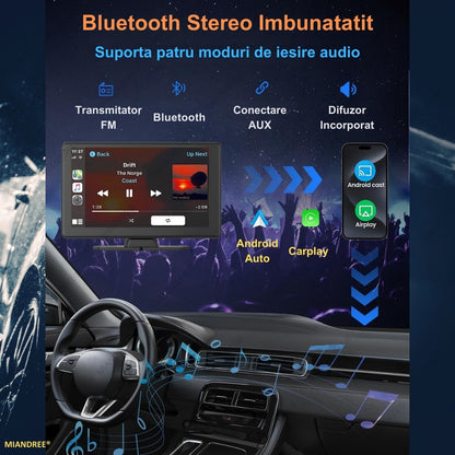Navigatie Auto Universala 9" MIANDREE, CarPlay & Android Auto Wireless, Camera Fata 4K si Marsarier, Card 64GB CADOU