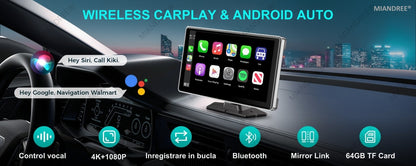 Navigatie Auto Universala 9" MIANDREE, CarPlay & Android Auto Wireless, Camera Fata 4K si Marsarier, Card 64GB CADOU