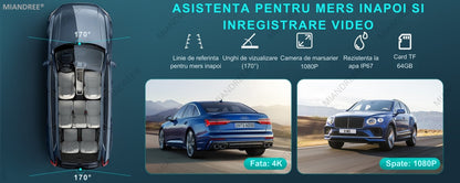 Navigatie Auto Universala 9" MIANDREE, CarPlay & Android Auto Wireless, Camera Fata 4K si Marsarier, Card 64GB CADOU