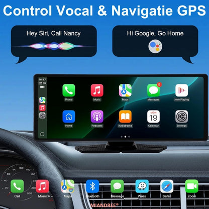 Navigatie Auto Universala 10.26" MIANDREE, CarPlay & Android Auto Wireless, Camera Fata 4K si Marsarier, Card 64GB CADOU