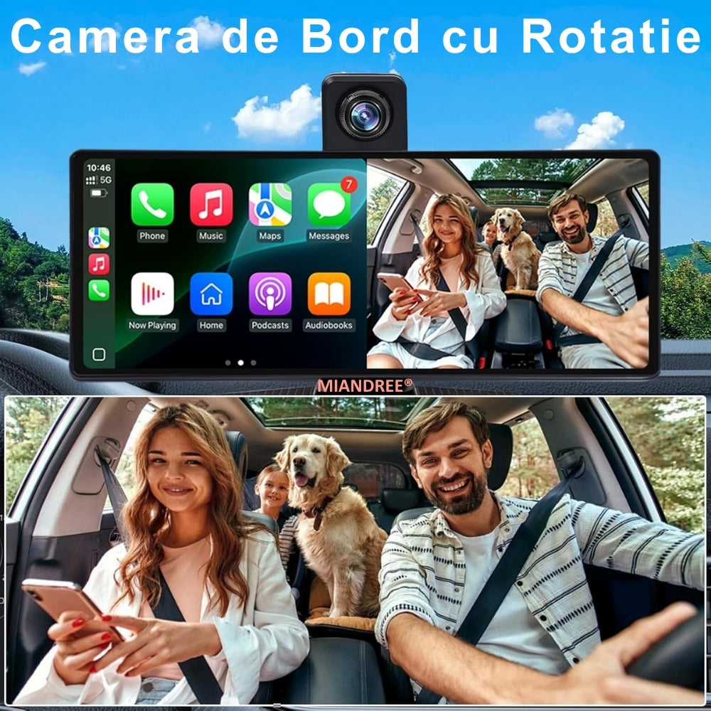 Navigatie Auto Universala 10.26" MIANDREE, CarPlay & Android Auto Wireless, Camera Fata 4K si Marsarier, Card 64GB CADOU