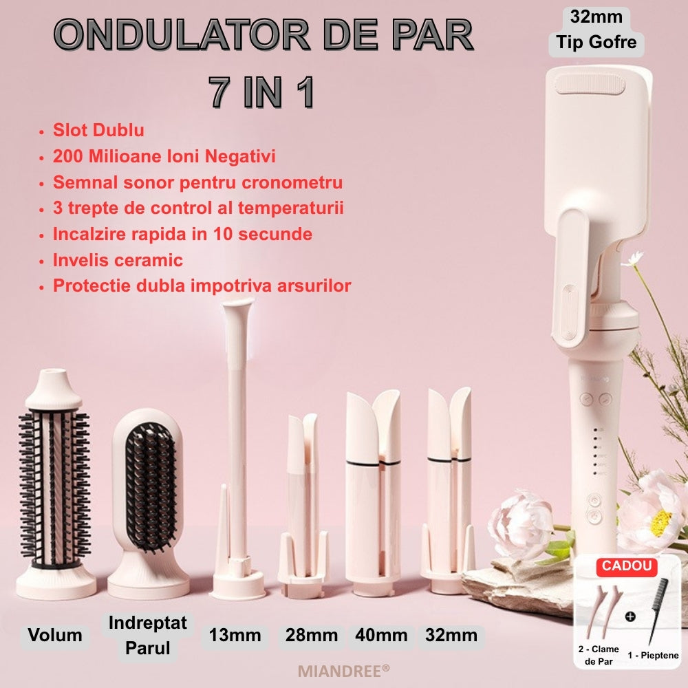 Ondulator Automat MIANDREE 7 in 1 | Ceramic, 3 Trepte Temperatura & Timer Inteligent