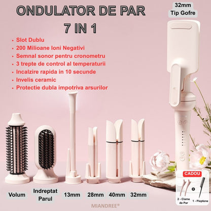 Ondulator Automat MIANDREE 7 in 1 | Ceramic, 3 Trepte Temperatura & Timer Inteligent
