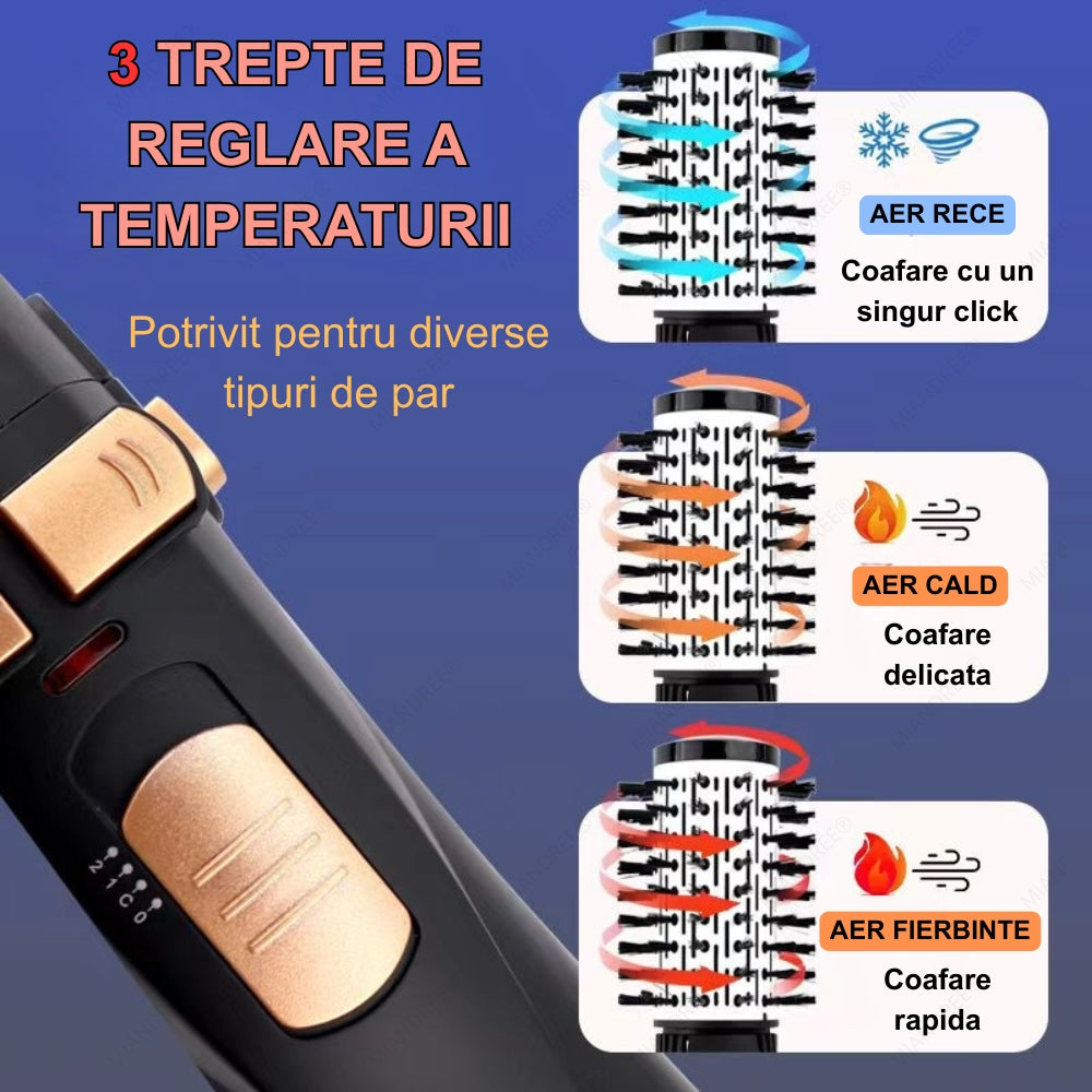 Perie Rotativa 360° cu Aer Cald 4 in 1 | Uscator si Stilizator Ionic, 1200W