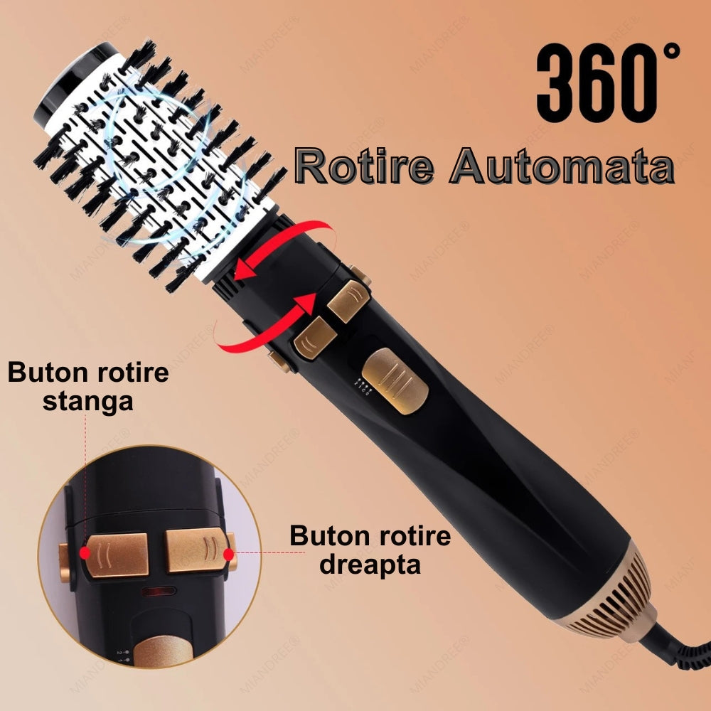Perie Rotativa 360° cu Aer Cald 4 in 1 | Uscator si Stilizator Ionic, 1200W