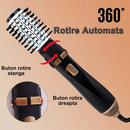 Perie Rotativa 360° cu Aer Cald 4 in 1 | Uscator si Stilizator Ionic, 1200W