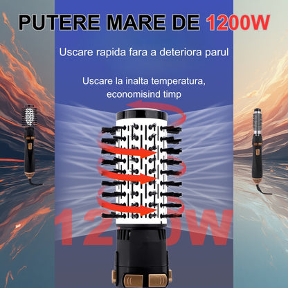 Perie Rotativa 360° cu Aer Cald 4 in 1 | Uscator si Stilizator Ionic, 1200W