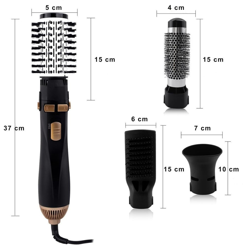 Perie Rotativa 360° cu Aer Cald 4 in 1 | Uscator si Stilizator Ionic, 1200W