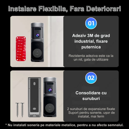 Sonerie Video Inteligenta pentru Usa/Poarta Wi-Fi MIANDREE, 1080P HD, Autonomie 90 de zile, Audio Bidirectional, Camera HD, Aplicatie Telefon & Senzor Miscare