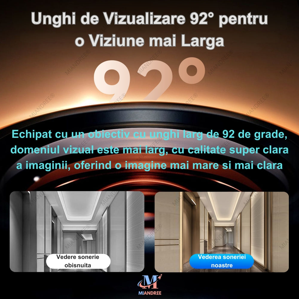 Sonerie Video Inteligenta pentru Usa/Poarta Wi-Fi MIANDREE, 1080P HD, Autonomie 90 de zile, Audio Bidirectional, Camera HD, Aplicatie Telefon & Senzor Miscare