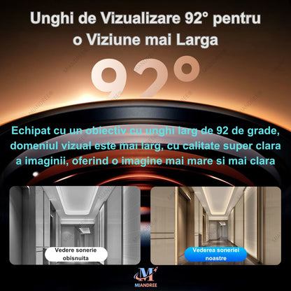 Sonerie Video Inteligenta pentru Usa/Poarta Wi-Fi MIANDREE, 1080P HD, Autonomie 90 de zile, Audio Bidirectional, Camera HD, Aplicatie Telefon & Senzor Miscare