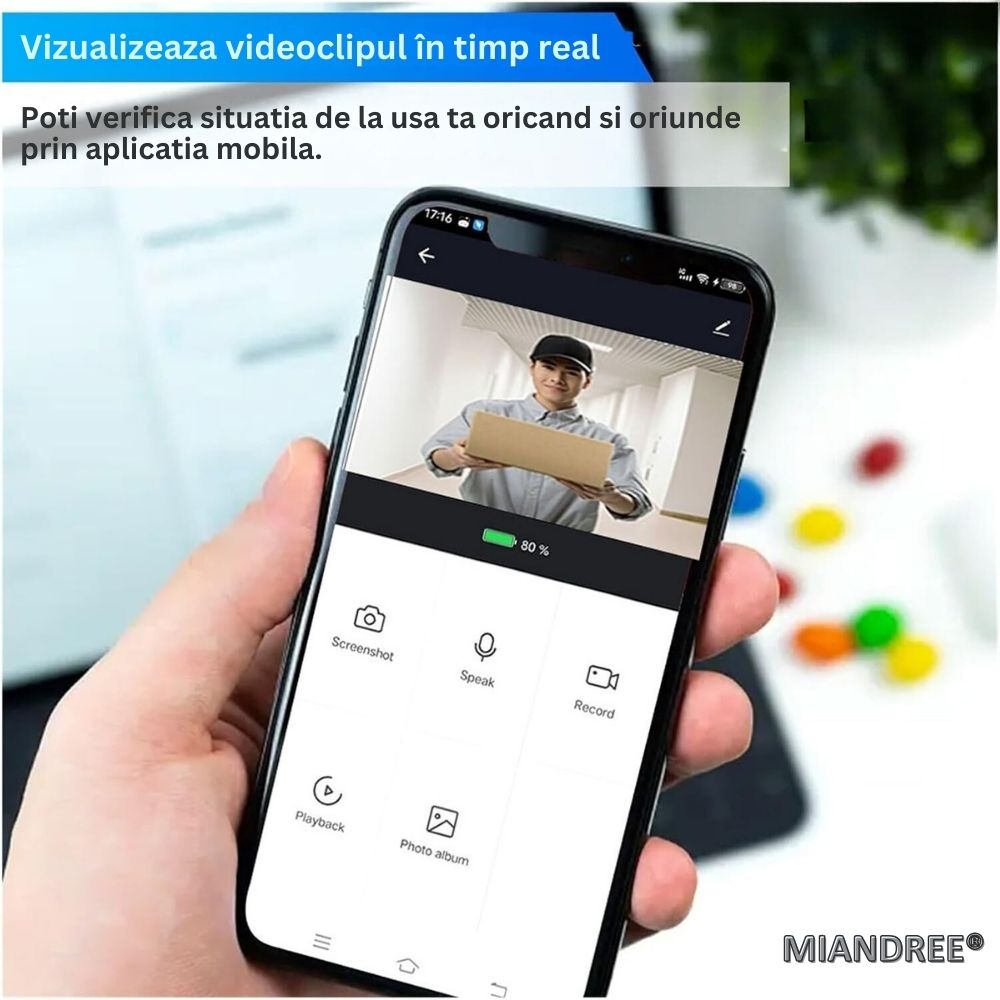 Vizor Electronic Inteligent Wi-Fi, MIANDREE®, Camera 1080P HD, Ecran LCD 4.3 Inch, Senzor Miscare, Audio Bidirectional, Vizualizare Nocturna, Aplicatie Telefon Android/iOS, Baterie Reincarcabila 5000mAh, Instalare Usoara, Supraveghere Sigura, Argintiu