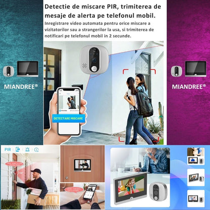 Vizor Electronic Inteligent Wi-Fi, MIANDREE®, Camera 1080P HD, Ecran LCD 4.3 Inch, Senzor Miscare, Audio Bidirectional, Vizualizare Nocturna, Aplicatie Telefon Android/iOS, Baterie Reincarcabila 5000mAh, Instalare Usoara, Supraveghere Sigura, Argintiu
