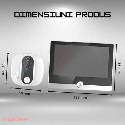 Vizor Electronic Inteligent Wi-Fi, MIANDREE®, Camera 1080P HD, Ecran LCD 4.3 Inch, Senzor Miscare, Audio Bidirectional, Vizualizare Nocturna, Aplicatie Telefon Android/iOS, Baterie Reincarcabila 5000mAh, Instalare Usoara, Supraveghere Sigura, Argintiu